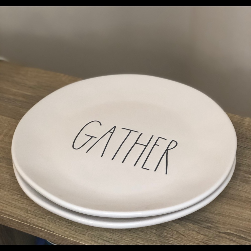 Rae Dunn "GATHER" LL 8" ROUND  CERAMIC (set of 2)
